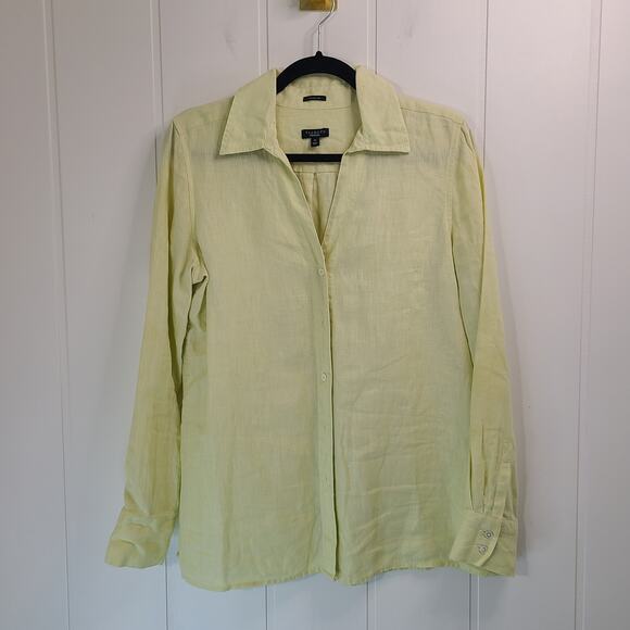 Talbots Tops - Talbots Pure Irish Linen Button Front Shirt Long Sleeve Yellow-Green Size 10